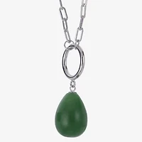 Womens Genuine Green Jade Sterling Silver 18 Inch Pendant Necklace