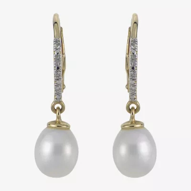 Womens White Cultured Freshwater Pearl 14K Gold Over Silver Drop Earrings