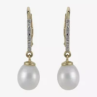 Womens White Cultured Freshwater Pearl 14K Gold Over Silver Drop Earrings