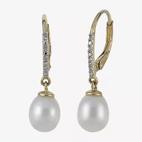 Womens White Cultured Freshwater Pearl 14K Gold Over Silver Drop Earrings