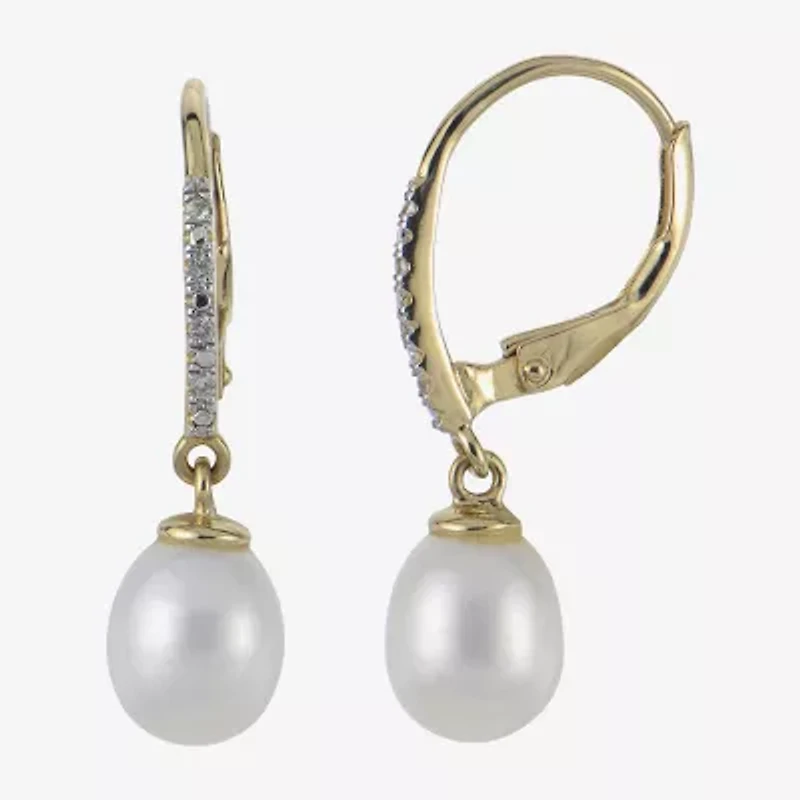 Womens White Cultured Freshwater Pearl 14K Gold Over Silver Drop Earrings