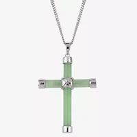Womens Genuine Green Jade Sterling Silver Cross 18 Inch Pendant Necklace