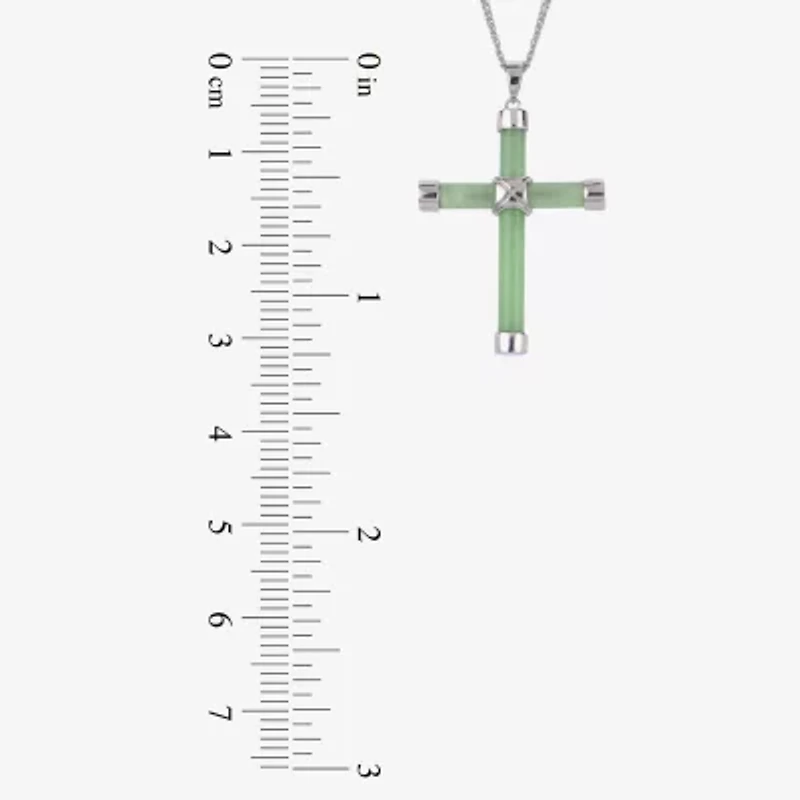 Womens Genuine Green Jade Sterling Silver Cross 18 Inch Pendant Necklace