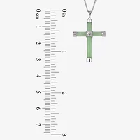 Womens Genuine Green Jade Sterling Silver Cross 18 Inch Pendant Necklace