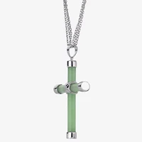 Womens Genuine Green Jade Sterling Silver Cross 18 Inch Pendant Necklace