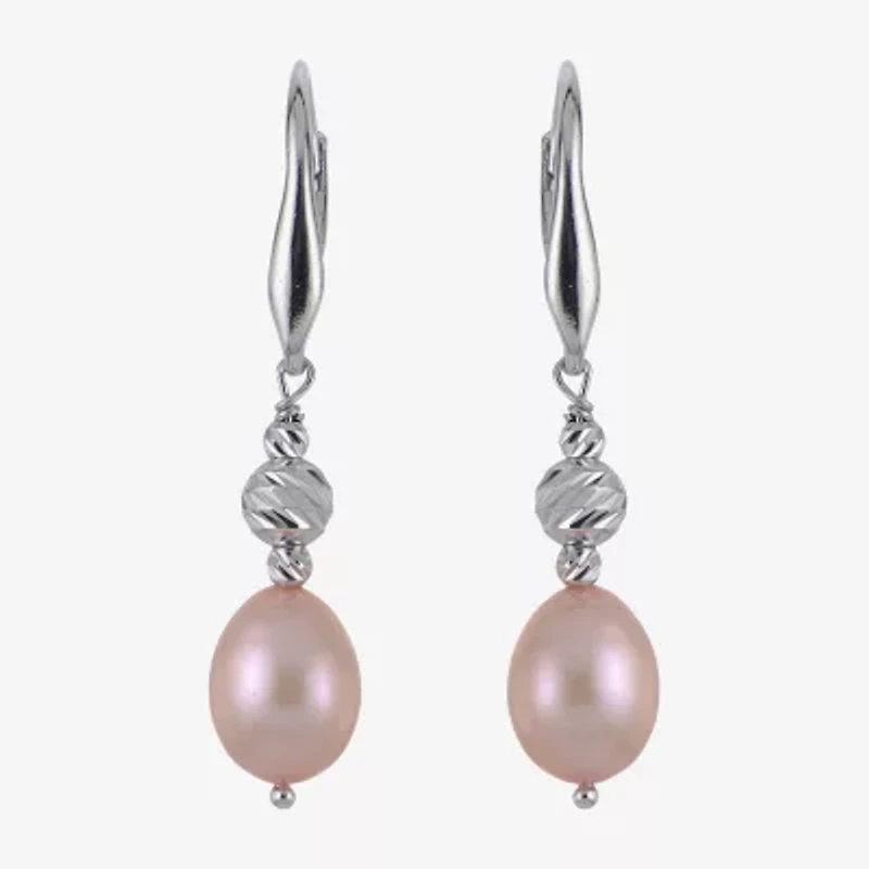 Womens Dyed Pink Cultured Freshwater Pearl Sterling Silver Drop Earrings