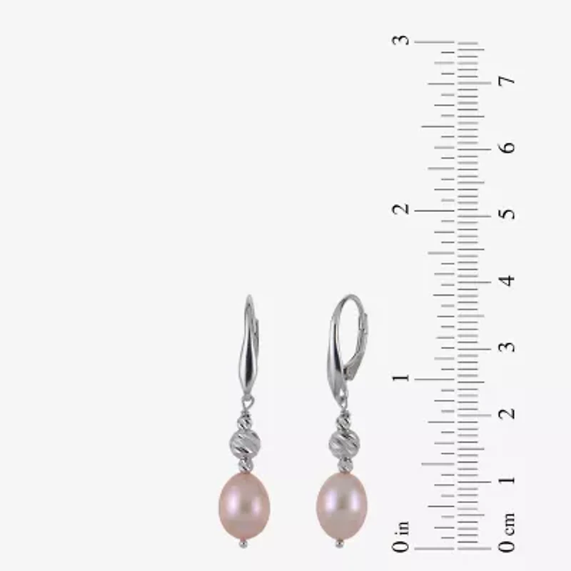 Womens Dyed Pink Cultured Freshwater Pearl Sterling Silver Drop Earrings
