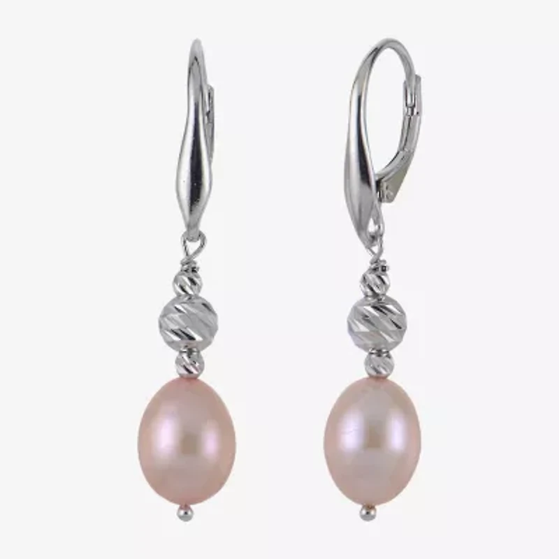 Womens Dyed Pink Cultured Freshwater Pearl Sterling Silver Drop Earrings