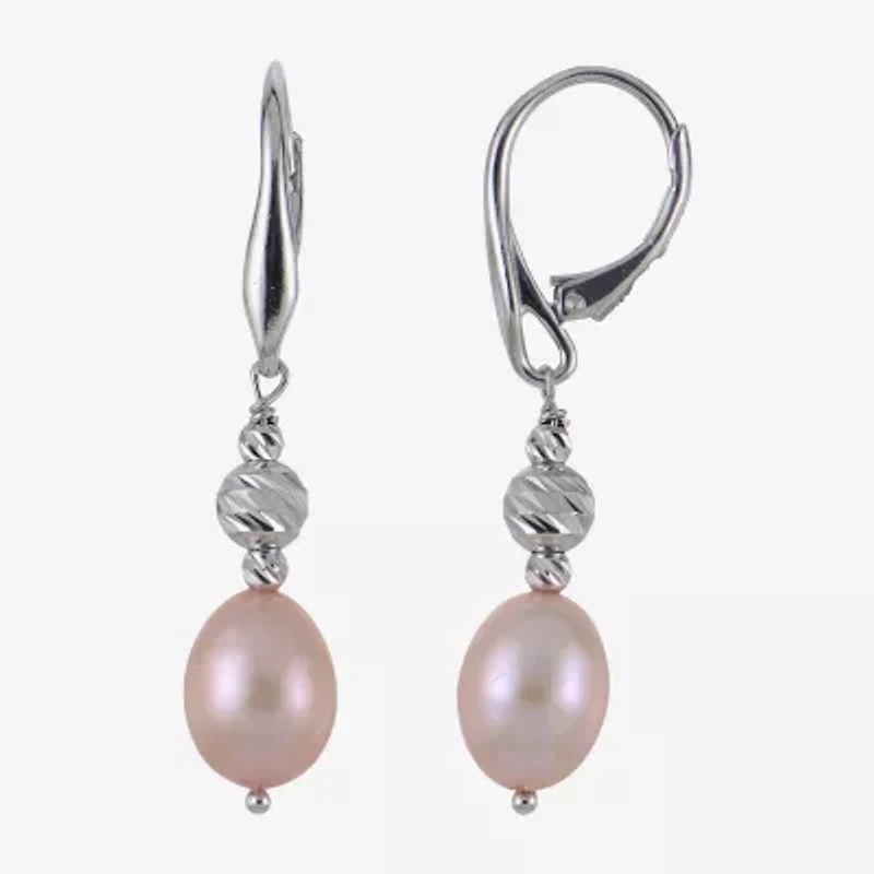 Womens Dyed Pink Cultured Freshwater Pearl Sterling Silver Drop Earrings