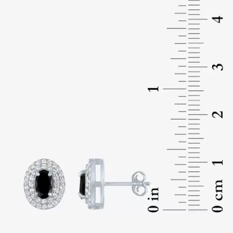 Gemstone & Lab-Created White Sapphire Sterling Silver Oval Double Halo Stud Earrings
