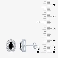 Gemstone & Lab-Created White Sapphire Sterling Silver Oval Double Halo Stud Earrings