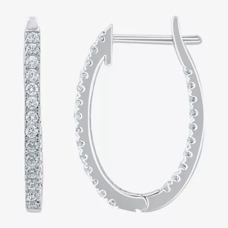 (H-I / I1) 1/2 CT. T.W. Lab Grown White Diamond 10K or 14K White or Yellow Gold 20.7mm Hoop Earrings