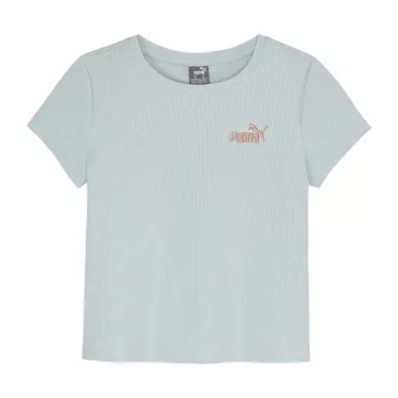 PUMA Rib Big Kid Girls Crew Neck Short Sleeve Embroidered Active T-Shirt