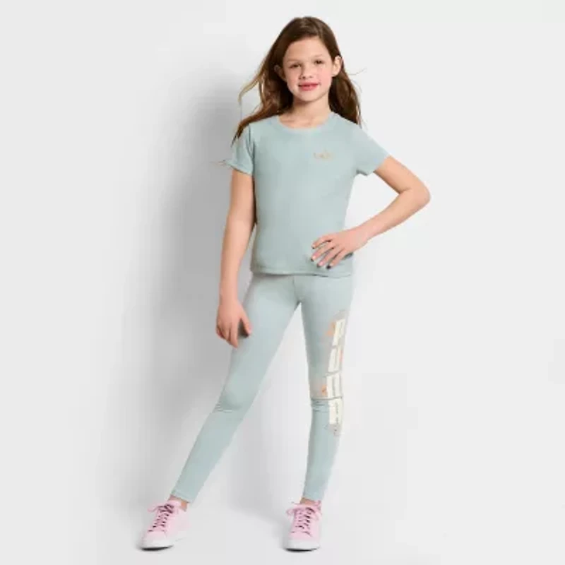 PUMA Rib Big Kid Girls Crew Neck Short Sleeve Embroidered Active T-Shirt