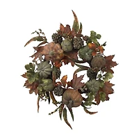 Nearly Natural 24in Orange Faux Pumpkin Wreath