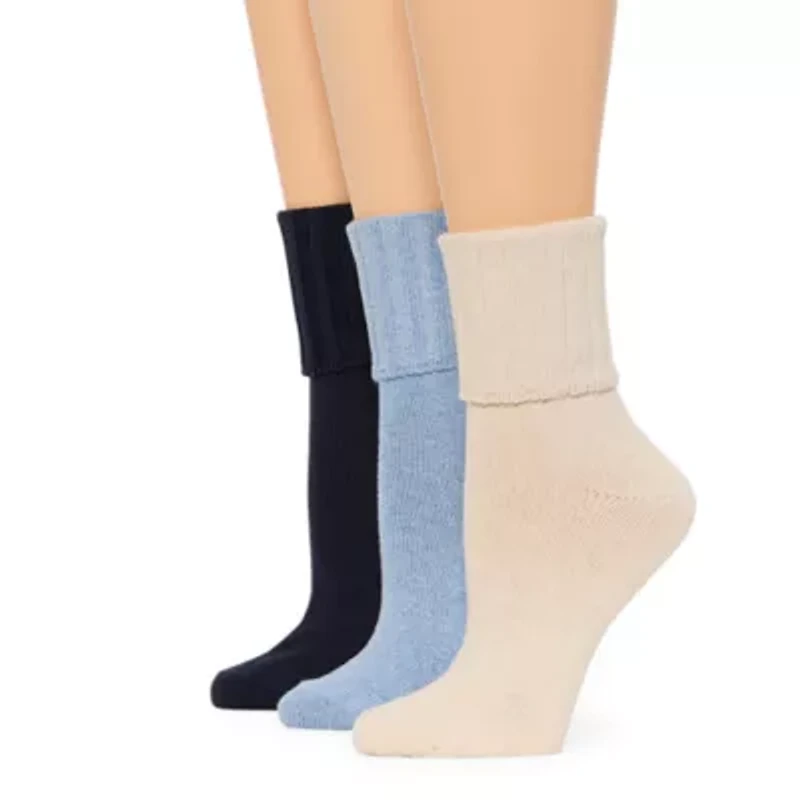 Mixit Essentials Thick Rib Womens 3 Pair Turncuff Socks