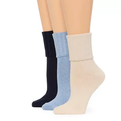 Mixit Essentials Thick Rib Womens 3 Pair Turncuff Socks