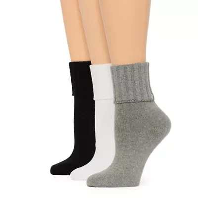 Mixit Essentials Thick Rib Womens 3 Pair Turncuff Socks