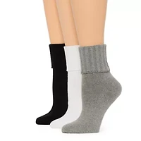 Mixit Essentials Thick Rib Womens 3 Pair Turncuff Socks