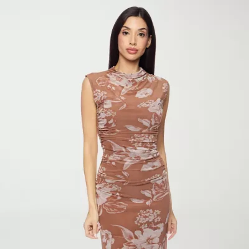 Premier Amour Womens Sleeveless Midi Floral Sheath Dress