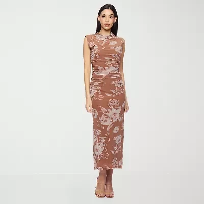 Premier Amour Womens Sleeveless Floral Midi Sheath Dress