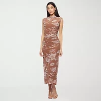 Premier Amour Womens Sleeveless Midi Floral Sheath Dress