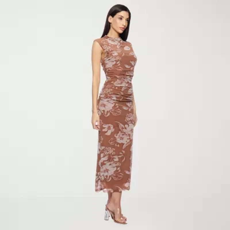 Premier Amour Womens Sleeveless Midi Floral Sheath Dress