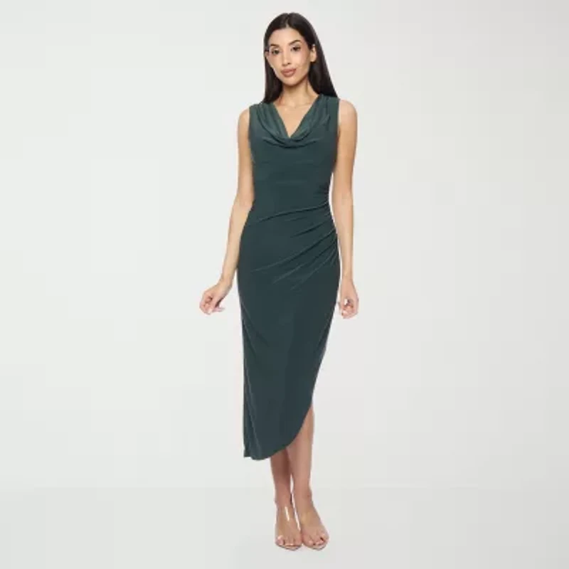 Premier Amour Womens Sleeveless High-Low Sheath Dress
