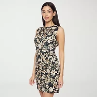 Premier Amour Womens Sleeveless Floral Sheath Dress