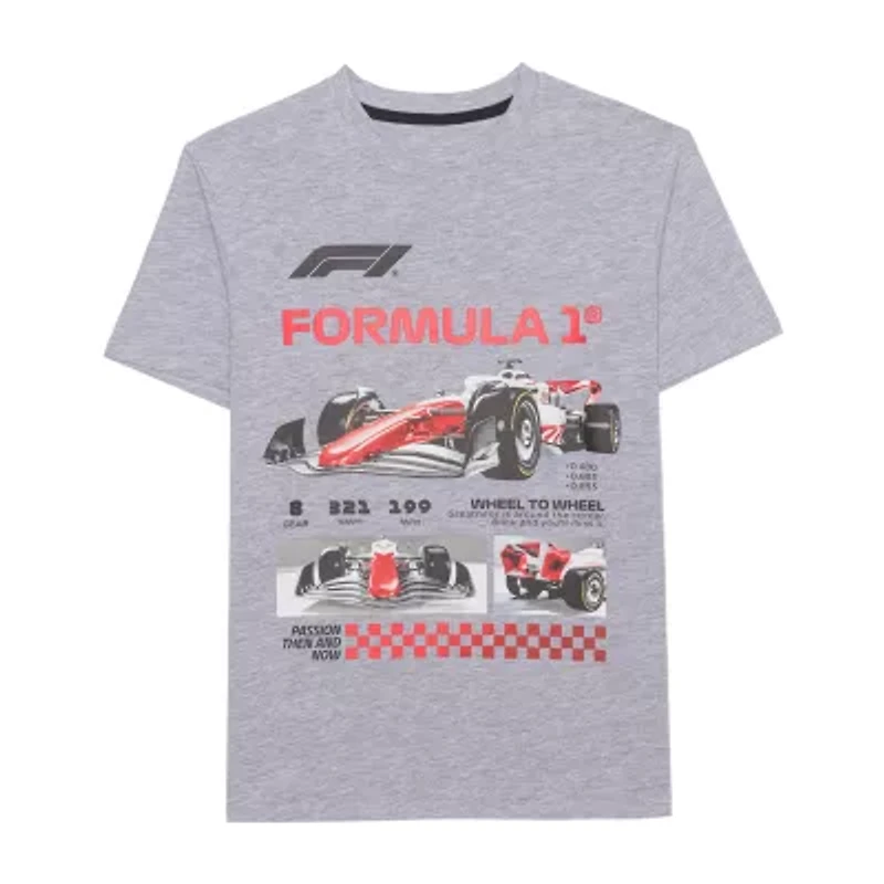 Formula 1 Little & Big Kid Boys Crew Neck Short Sleeve Regular Fit Graphic T-Shirt