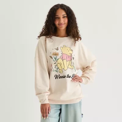 Womens Crew Neck Long Sleeve Embroidered Winnie The Pooh Juniors Sweatshirt
