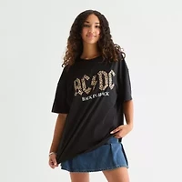 Acdc Cheetah Back To Black Oversized Tee Womens Crew Neck Short Sleeve Juniors Graphic T-Shirt