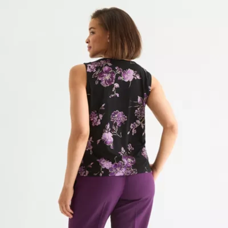 Black Label by Evan-Picone Womens Keyhole Neck Sleeveless Blouse