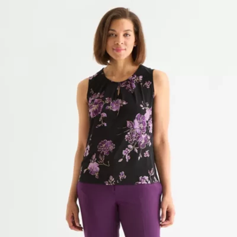Black Label by Evan-Picone Womens Keyhole Neck Sleeveless Blouse
