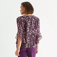 Black Label by Evan-Picone Womens Round Neck 3/4 Sleeve Blouse