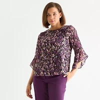 Black Label by Evan-Picone Womens Round Neck 3/4 Sleeve Blouse