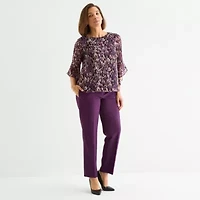 Black Label by Evan-Picone Womens Round Neck 3/4 Sleeve Blouse