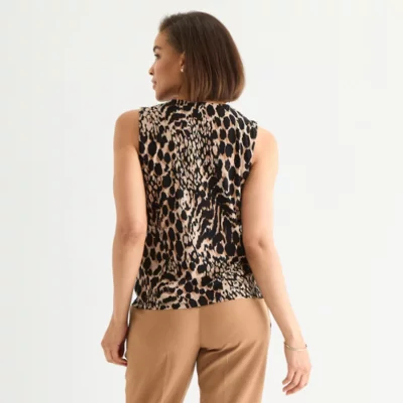 Black Label by Evan-Picone Womens Round Neck Sleeveless Blouse