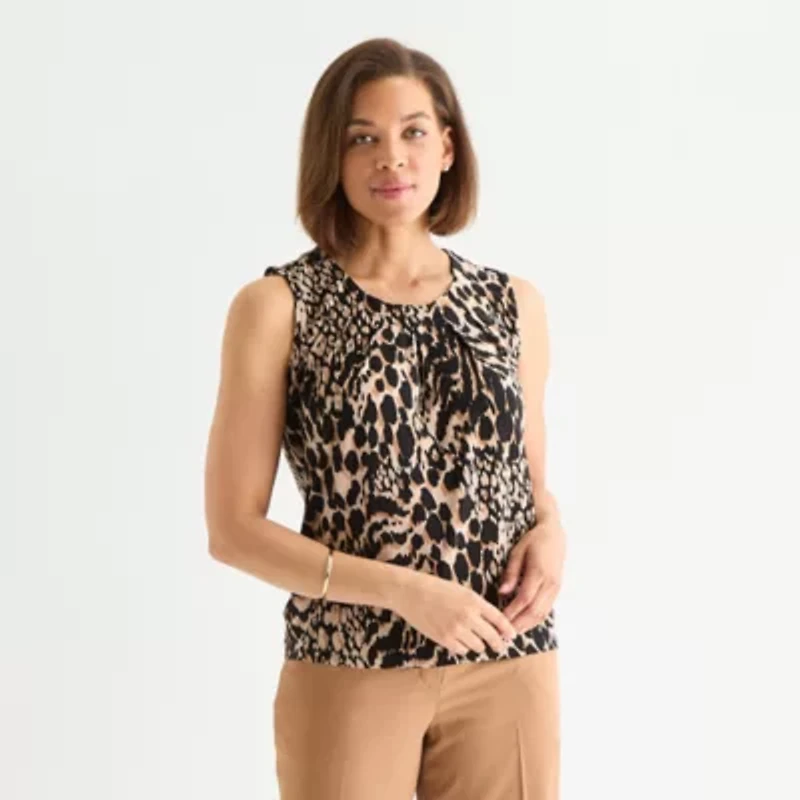 Black Label by Evan-Picone Womens Round Neck Sleeveless Blouse