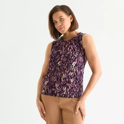 Black Label by Evan-Picone Womens Keyhole Neck Sleeveless Blouse