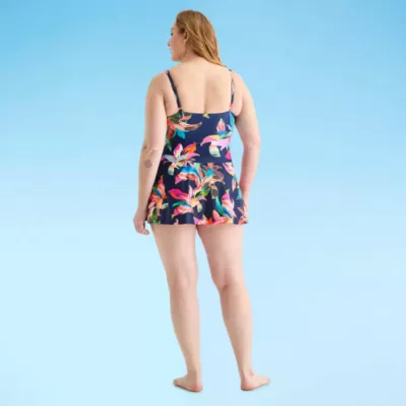 Liz Claiborne Womens Floral Plus Swim Dress