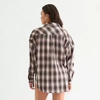 Arizona Womens Juniors Long Sleeve Oversized Button-Down Shirt