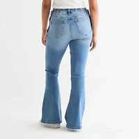 Arizona - Juniors Y2k Adaptive Womens Low Rise Flare Leg Seated Wear Jean