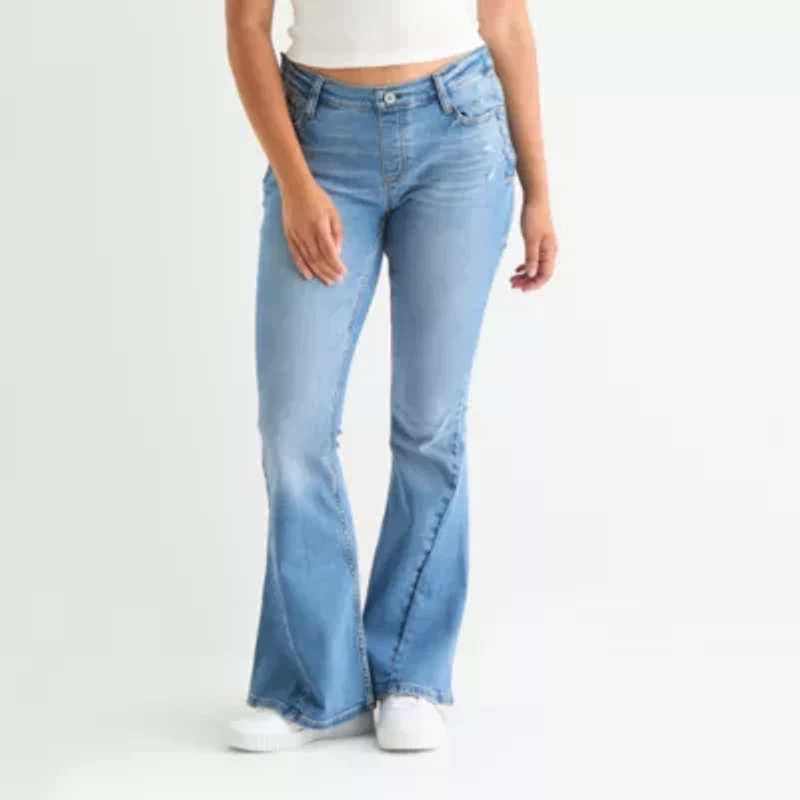 Arizona - Juniors Y2k Adaptive Womens Low Rise Flare Leg Seated Wear Jean