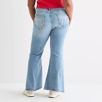 Arizona - Juniors Plus Bow Pockets Womens Low Rise Flare Leg Jean