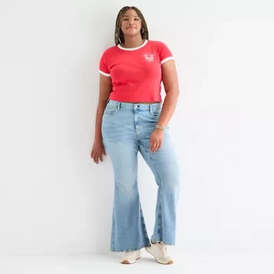 Arizona - Juniors Plus Bow Pockets Womens Low Rise Flare Leg Jean