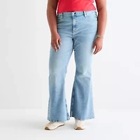Arizona - Juniors Plus Bow Pockets Womens Low Rise Flare Leg Jean