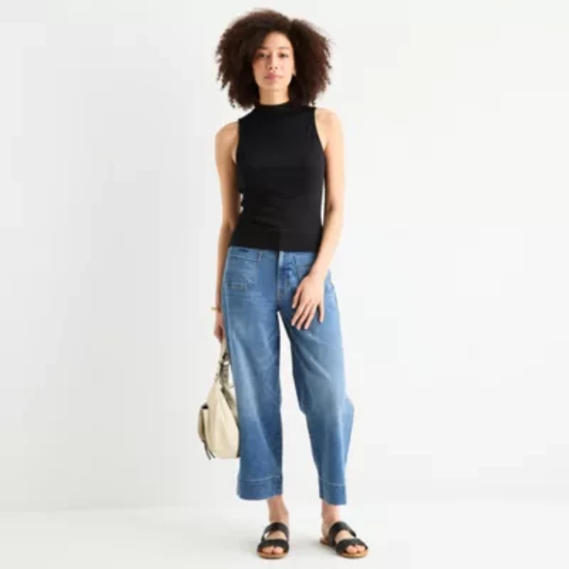 a.n.a Ribbed Womens Funnel Neck Sleeveless T-Shirt