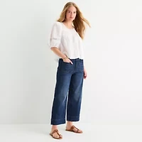 a.n.a Eyelet Womens Round Neck Short Sleeve Blouse