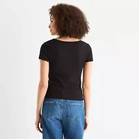 a.n.a Ribbed Womens V Neck Short Sleeve Regular Fit Button-Down Shirt
